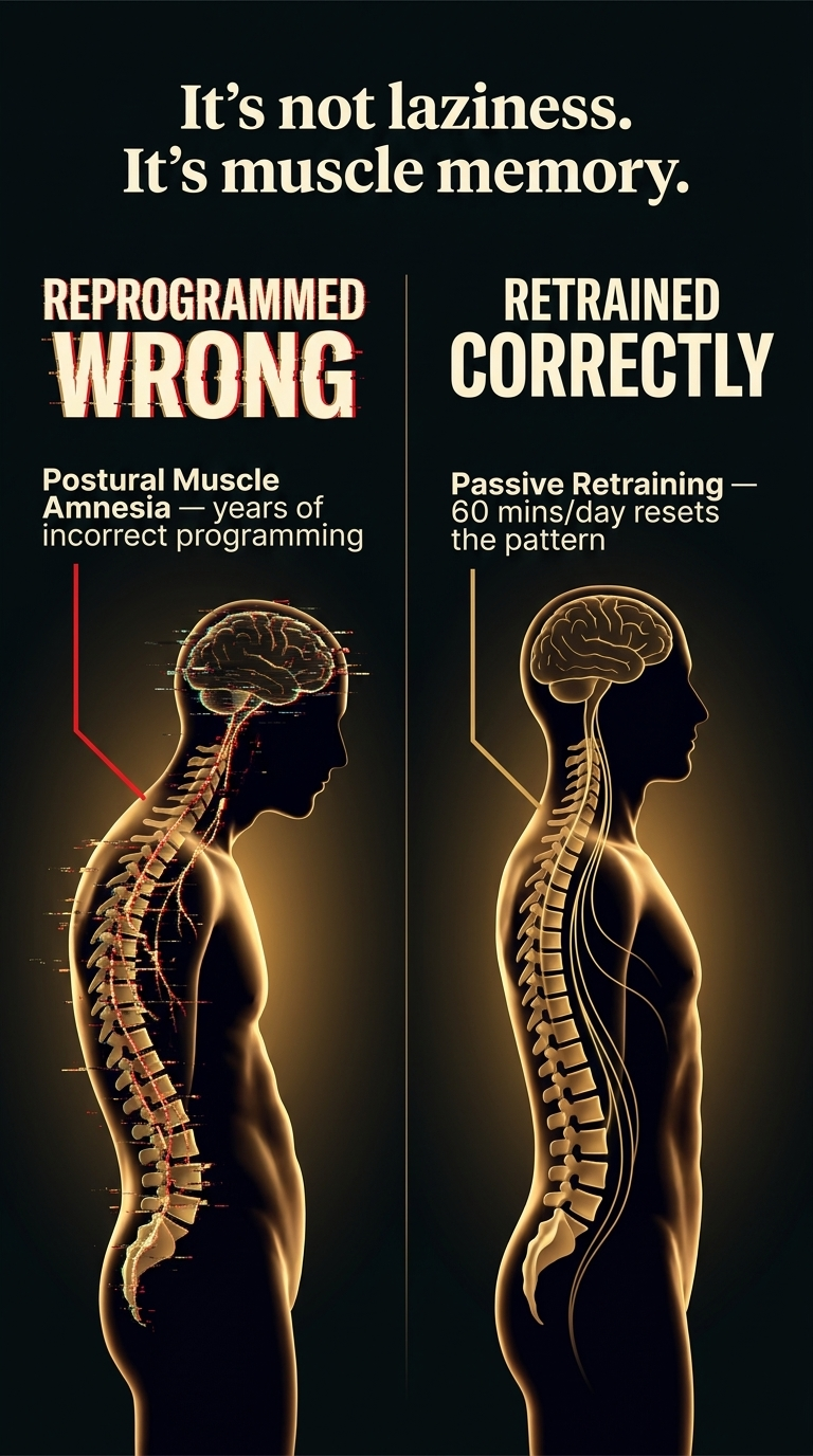 Postural Muscle Amnesia — reprogrammed wrong vs retrained correctly