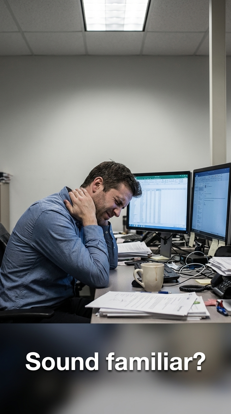 Desk worker holding neck in pain