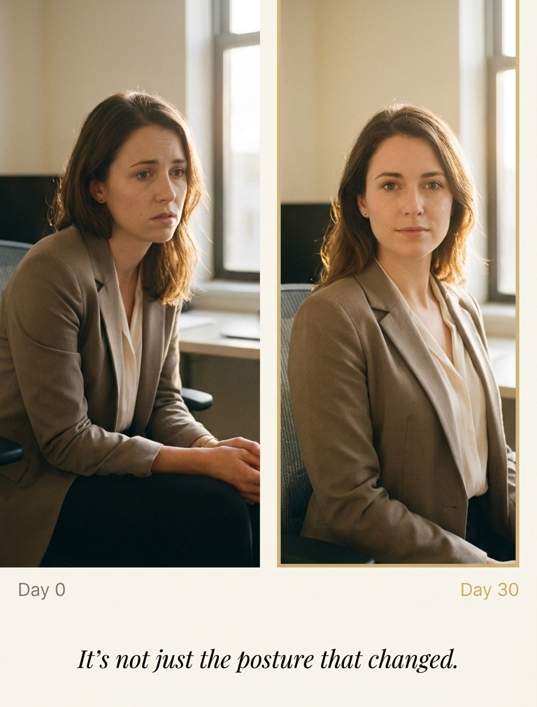 Day 0 vs Day 30 — it's not just the posture that changed